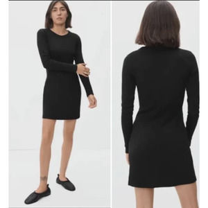 Everlane Womens The Ribbed Mini Dress Small Long Sleeve Black